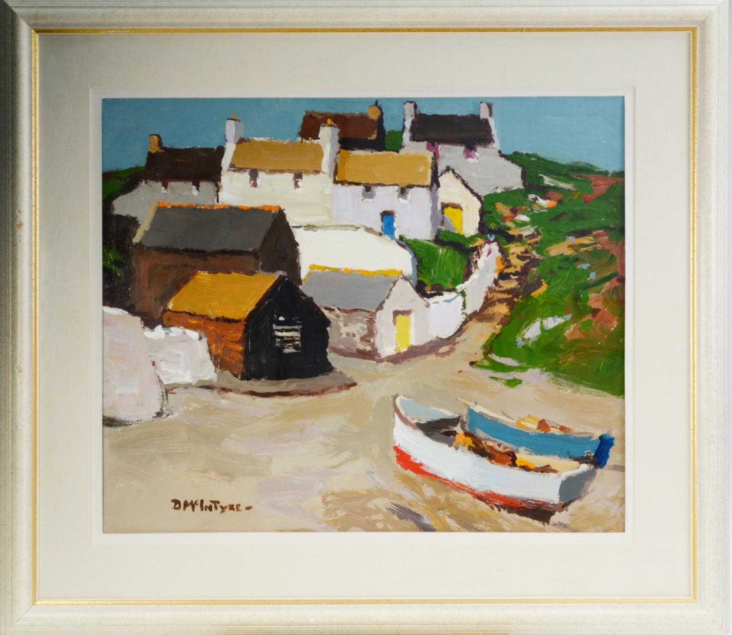 DONALD McINTYRE (1923-2009) 4 OIL ON BOARD ‘Cornish Village No1 (Porthallow)’ Signed, titled to - Image 2 of 2