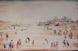 LAURENCE STEPHEN LOWRY (1887-1976) ARTIST SIGNED LIMITED EDITION COLOUR LITHOGRAPH ‘On the Sands’ (