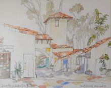 COLIN TREVOR JOHNSON (b.1942) PENCIL AND WATERCOLOUR ‘Spanish Village, Balboa Park, San Diego’