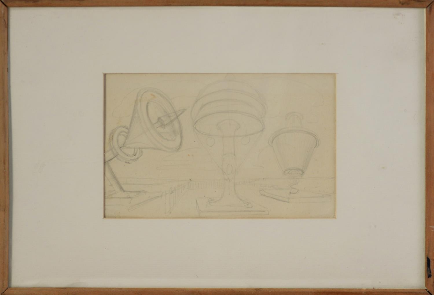 ATTRIBUTED TO EMMANUEL LEVY (1900-1986) PENCIL SKETCH Conical forms Ascribed in pencil verso and - Image 2 of 2