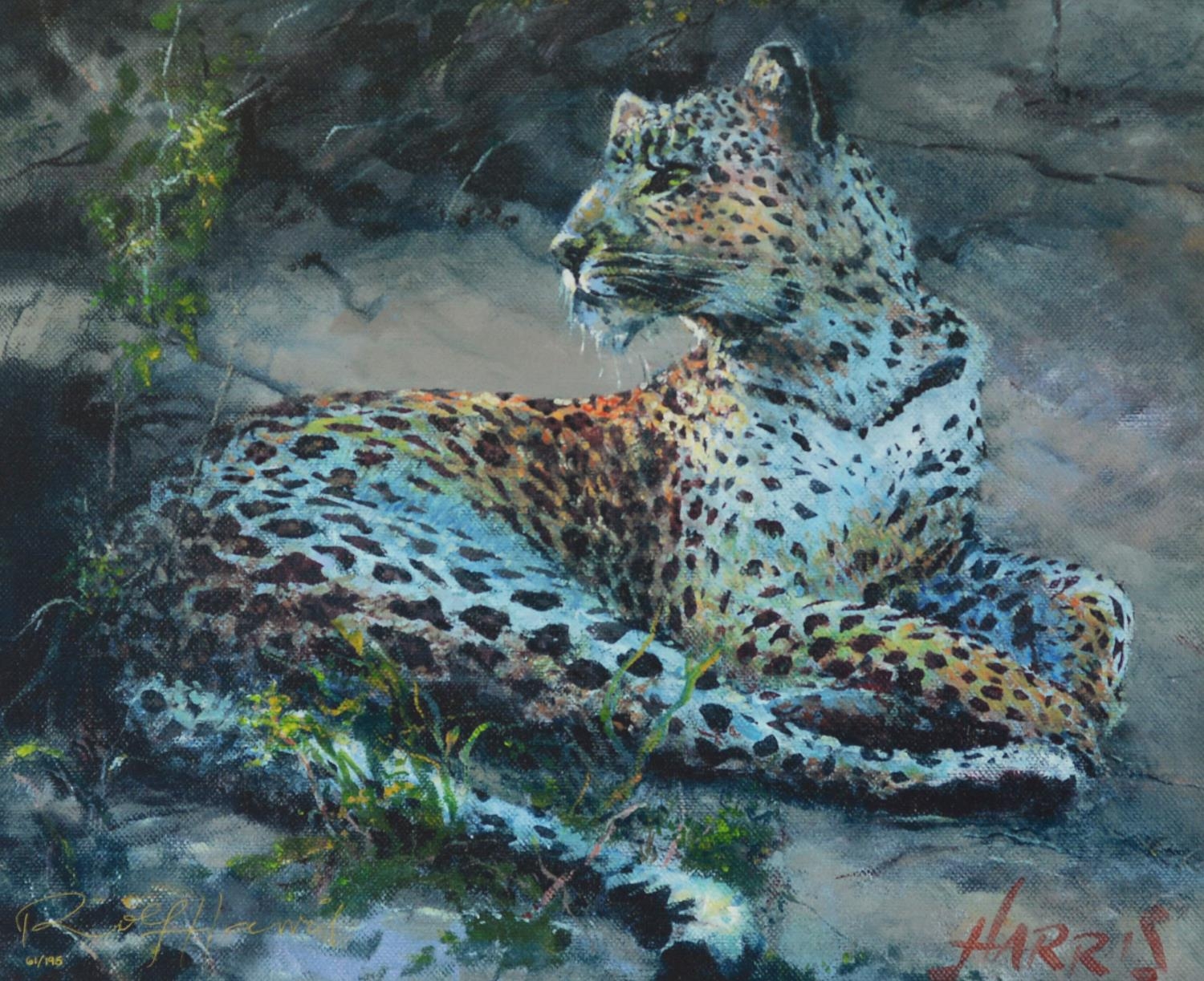 ROLF HARRIS (b.1930) ARTIST SIGNED LIMITED EDITION COLOUR PRINT ON CANVAS ‘Leopard Reclining at