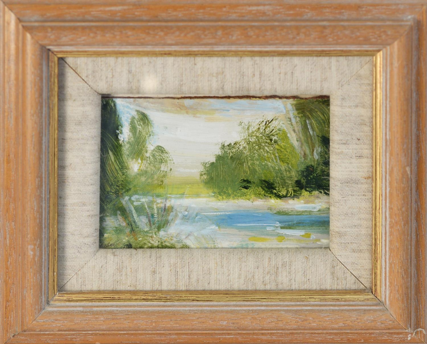 KENNETH LAWSON (1920 - 2008) OIL ON BOARD ‘Riverbank, Sudbury, Suffolk’, 1990 Signed, tilted and - Image 2 of 3