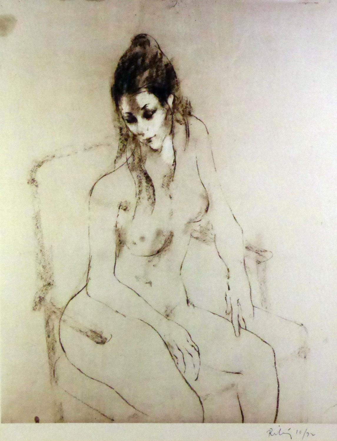 HAROLD RILEY (b.1934) ARTIST SIGNED LIMITED EDITION PRINT OF A CHARCOAL DRAWING Seated female