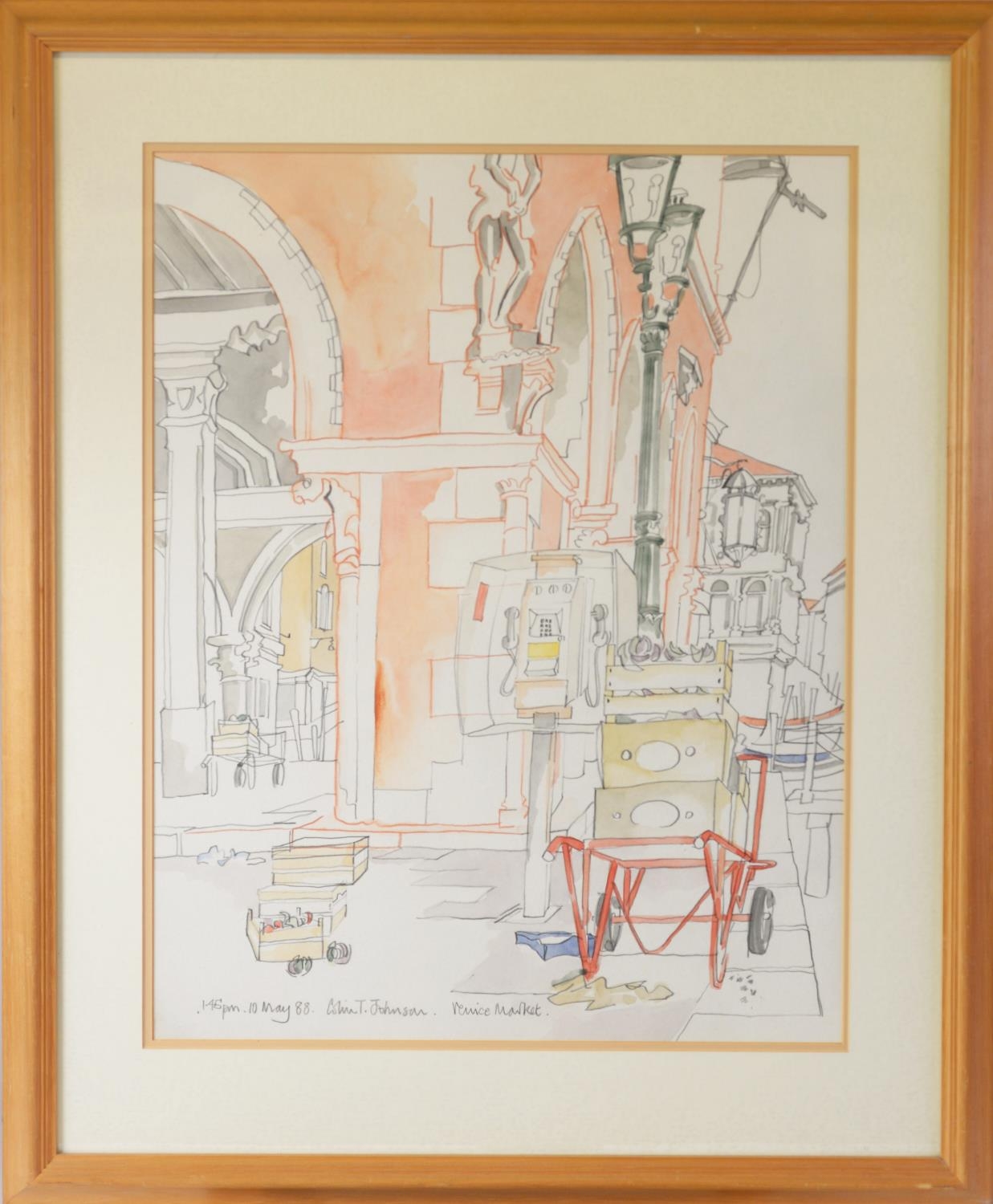 COLIN TREVOR JOHNSON (b.1942) PENCIL AND WATERCOLOUR ‘Venice Market’ Signed, titled and dated 1.45pm - Image 2 of 3