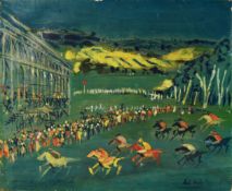 ATTRIBUTED TO RAOUL DUFY (1877-1953) OIL ON CANVAS Race course scene with riders and figures,