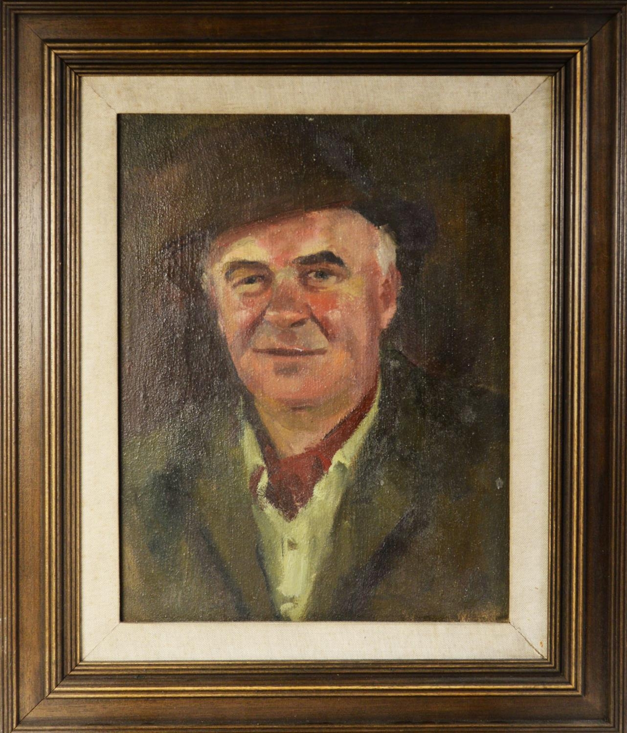 ATTRIBUTED TO FRED DEAN (TWENTIETH CENTURY) OIL ON BOARD Shoulder length portrait of the artist - Image 2 of 2