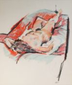 ALBERT B OGDEN (b. 1928) OIL PASTEL Figure on a Red Couch, No 2, reclining female nude Signed with