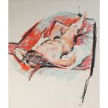 ALBERT B OGDEN (b. 1928) OIL PASTEL Figure on a Red Couch, No 2, reclining female nude Signed with