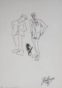 JOHN THOMPSON 1924-2011) BLACK FELT TIP PEN DRAWING ‘The New Arrival’ Signed and monogrammed, titled