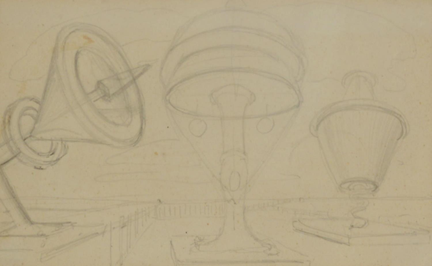 ATTRIBUTED TO EMMANUEL LEVY (1900-1986) PENCIL SKETCH Conical forms Ascribed in pencil verso and