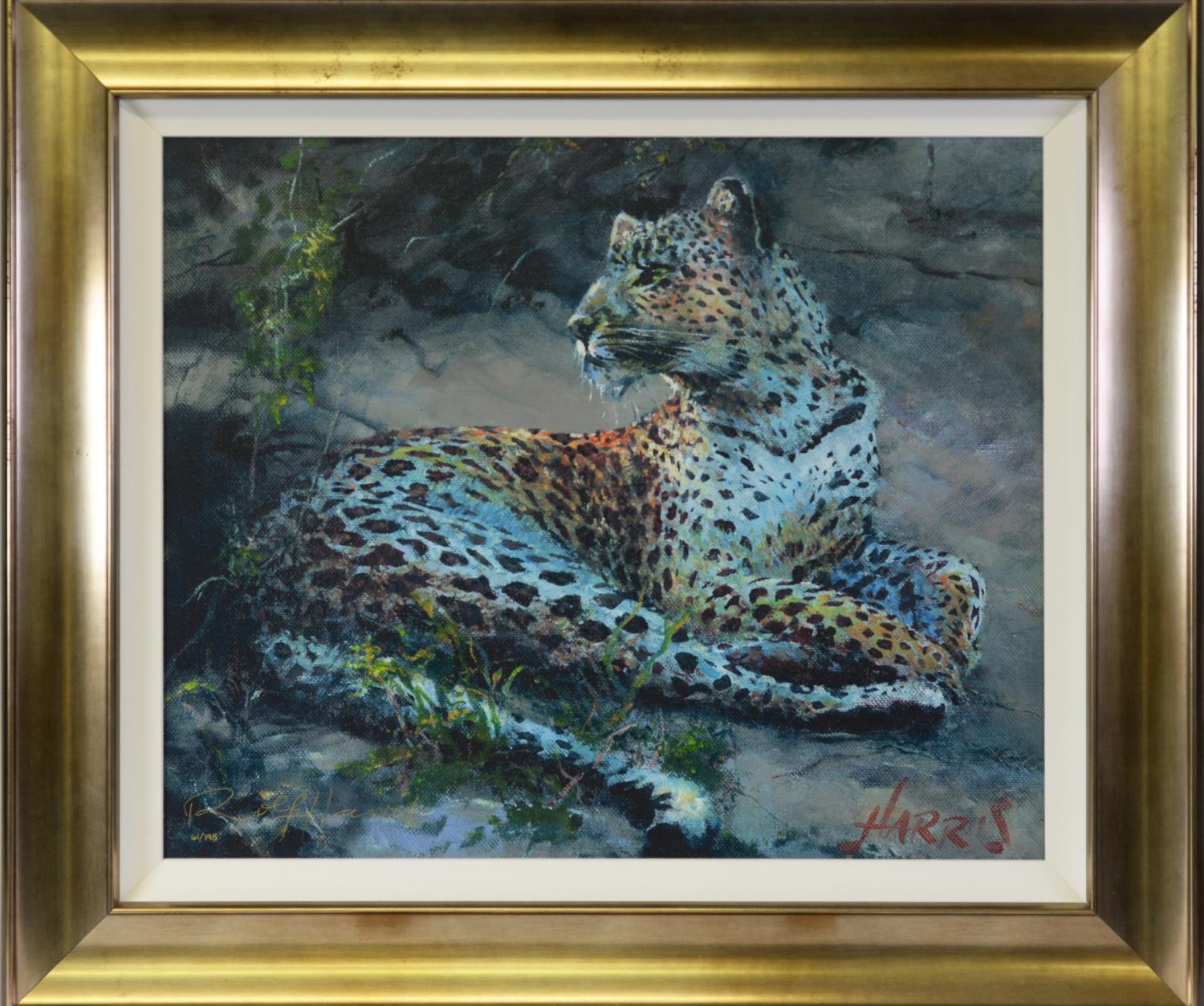 ROLF HARRIS (b.1930) ARTIST SIGNED LIMITED EDITION COLOUR PRINT ON CANVAS ‘Leopard Reclining at - Image 2 of 3