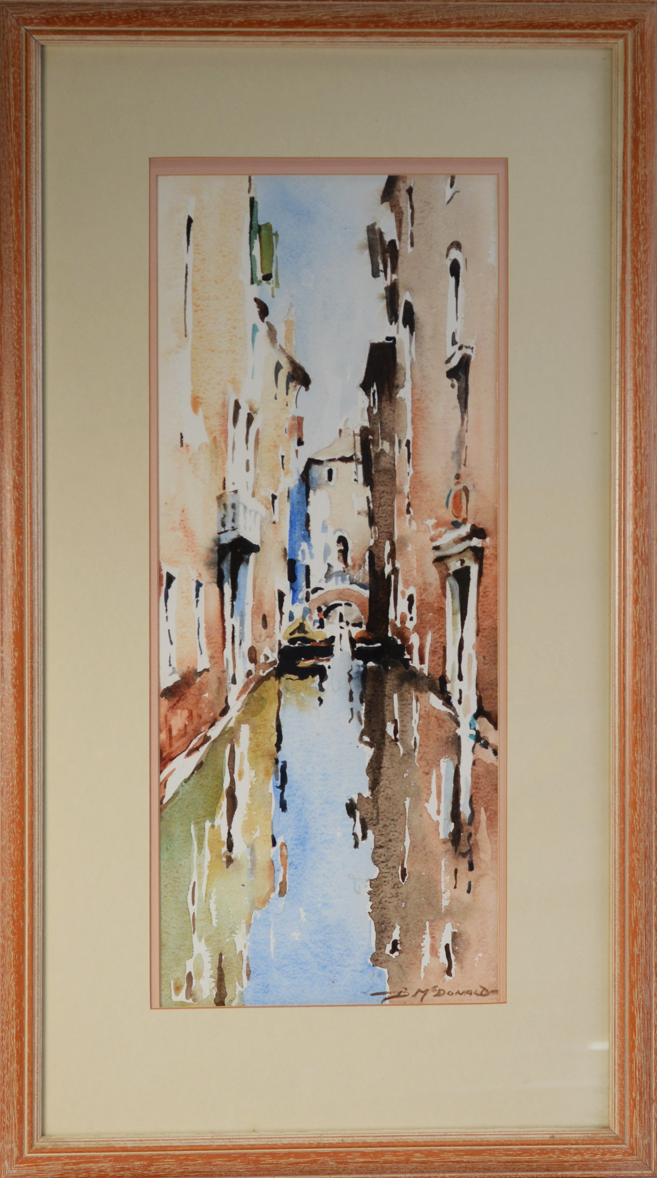 BERNARD McDONALD (b.1944) WATERCOLOUR Venetian canal scene Signed 19 ½” x 8” (49.5cm x 20.3cm) - Image 2 of 2