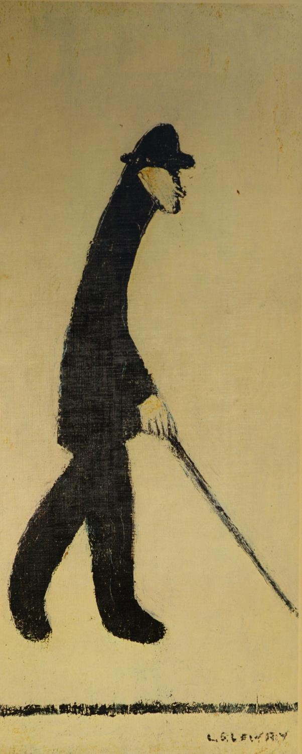 AFTER LAURENCE STEPHEN LOWRY (1887-1976) COLOUR PRINT Man with walking stick 30” x 12 ½” (76.3cm x