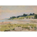 HARRY RUTHERFORD (1903 - 1985) OIL PAINTING ON BOARD Beach scene, figures at low tide Unsigned