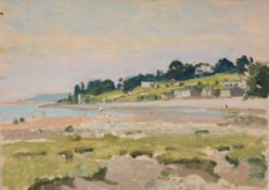 HARRY RUTHERFORD (1903 - 1985) OIL PAINTING ON BOARD Beach scene, figures at low tide Unsigned