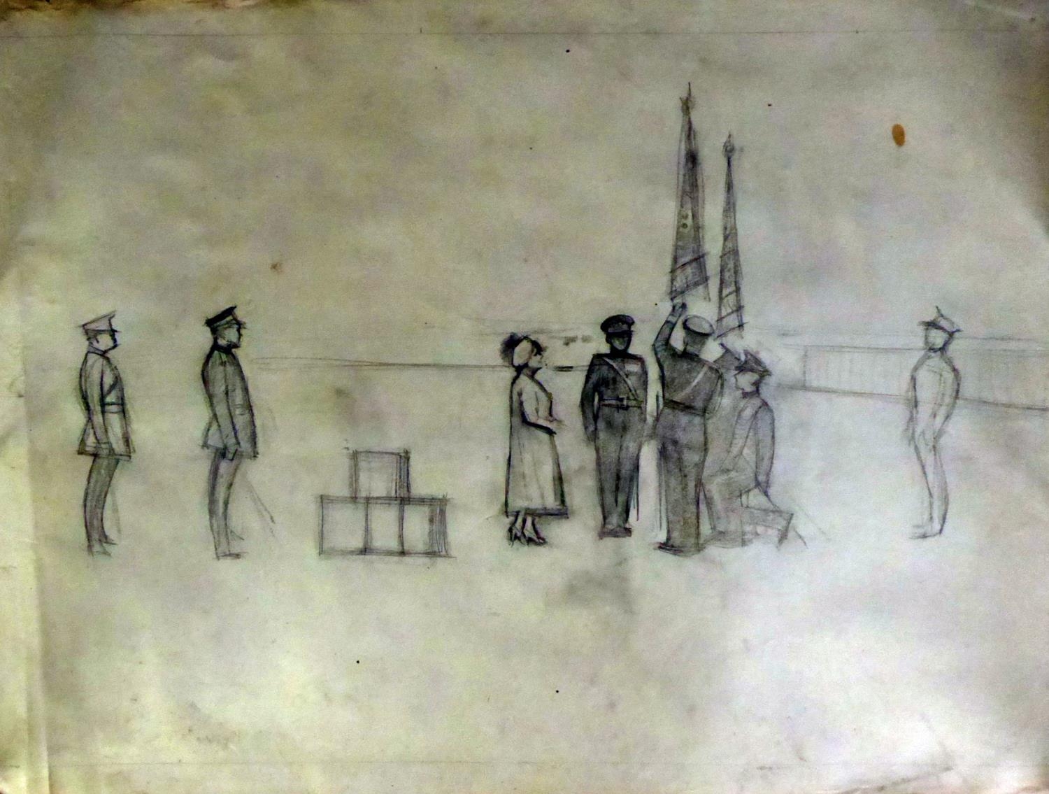 ATTRIBUTED TO HARRY RUTHERFORD (1903-1985) SET OF FOUR PREPARATORY DRAWINGS Queen Mothers visit, - Image 4 of 4