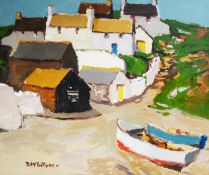 DONALD McINTYRE (1923-2009) 4 OIL ON BOARD ‘Cornish Village No1 (Porthallow)’ Signed, titled to