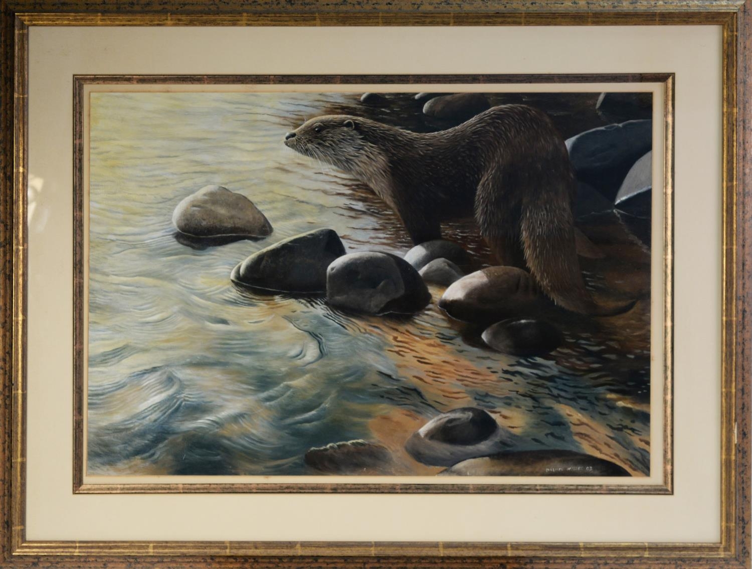 DAVID MILLER (b.1966) OIL ON BOARD Otter at the water’s edge Signed and dated (20)03 16 ¼” x 24” ( - Image 2 of 2