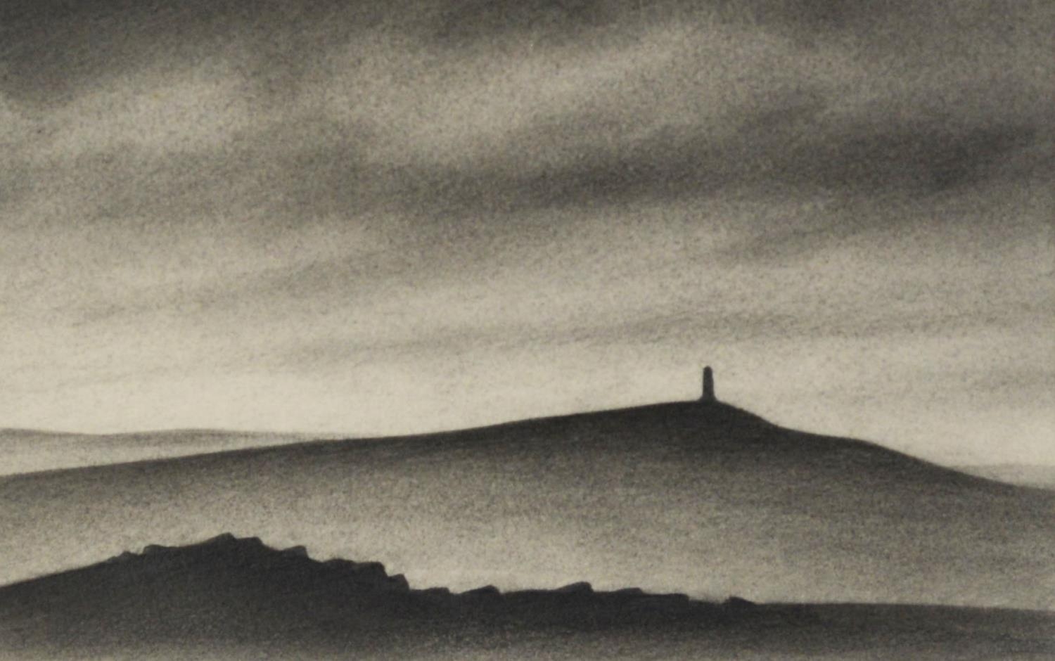 TREVOR GRIMSHAW (1947-2001) PENCIL DRAWING The Cenotaph, Werneth Low Signed 5” x 9” (12.7cm x 22.