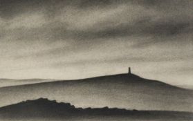 TREVOR GRIMSHAW (1947-2001) PENCIL DRAWING The Cenotaph, Werneth Low Signed 5” x 9” (12.7cm x 22.