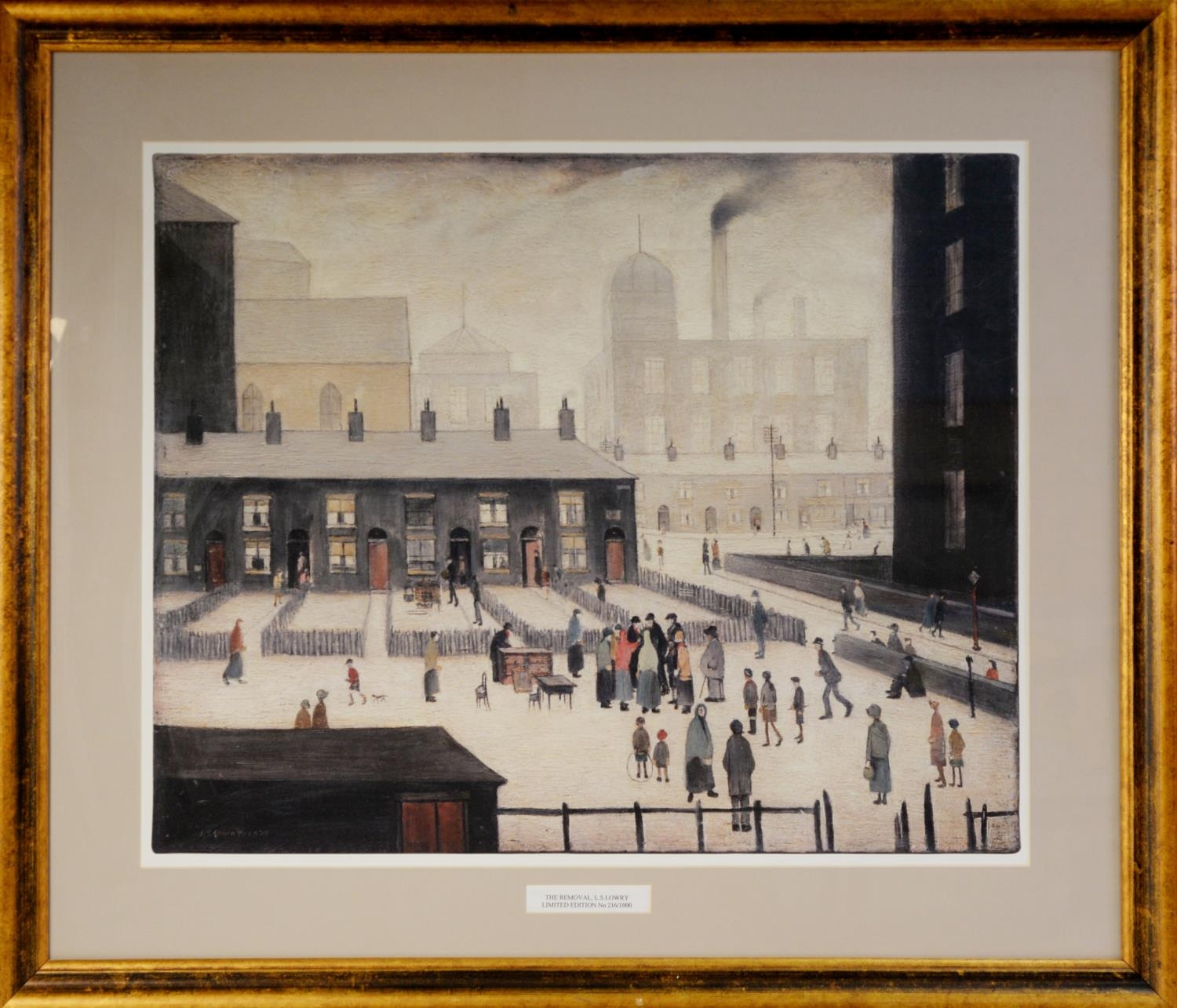 AFTER L.S. LOWRY (1887-1976) LIMITED EDITION COLOUR PRINT ‘The Removal’, (216/1000) 17” x 21” (43. - Image 2 of 2