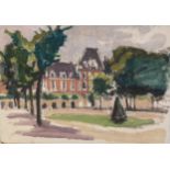 HARRY RUTHERFORD (1903 - 1985) OIL PAINTING ON ARTIST'S BOARD French chateau 10in x 14in (25.5 x