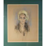 HAROLD RILEY (b.1934) PASTEL ON BUFF PAPER Bust portrait of a lady with short blond hair Signed