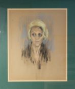 HAROLD RILEY (b.1934) PASTEL ON BUFF PAPER Bust portrait of a lady with short blond hair Signed