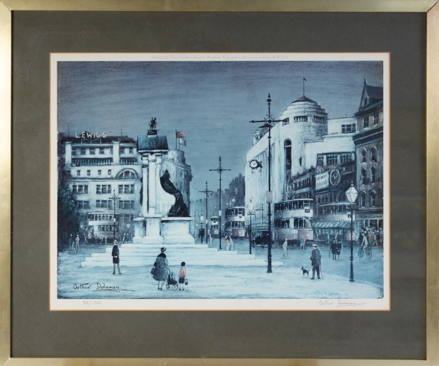 ARTHUR DELANEY (1927-1987) ARTIST SIGNED LIMITED EDITION COLOUR PRINT Piccadilly, Manchester, (89/ - Image 2 of 2
