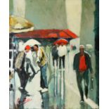 DAVID COULTER (TWENTIETH/ TWENTY FIRST CENTURY) OIL ON CANVAS Street scene with figures Signed 23 ½”