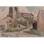 IAN GRANT (1904 - 1993) WATERCOLOUR DRAWING 'Mottram Church' Signed lower right and labelled verso
