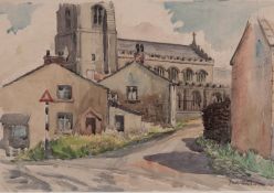 IAN GRANT (1904 - 1993) WATERCOLOUR DRAWING 'Mottram Church' Signed lower right and labelled verso