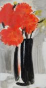 KENNETH LAWSON (1920 - 2008) ACRYLIC ON BOARD ‘Dahlias in a Black Vase, (2)’, 1992 Signed, titled