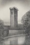 TREVOR GRIMSHAW (1947-2001) PENCIL DRAWING Stone tower beside a canal Signed 9 ¾” x 6 ½” (24.8cm x