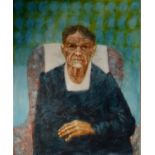 TONY TREWEEK (TWENTIETH CENTURY) OIL ON BOARD Seated female portrait Signed 36” x 29” (91.4cm x 7.