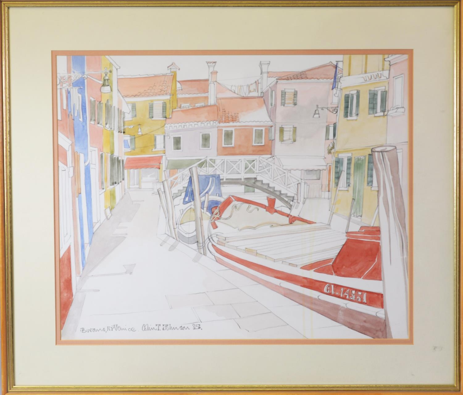 COLIN TREVOR JOHNSON (b.1942) PENCIL AND WATERCOLOUR ‘Burano, Nr Venice’ Signed, titled and dated ( - Image 2 of 2