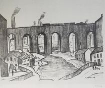 LAURENCE STEPHEN LOWRY (1887-1976) ARTIST SIGNED LIMITED EDITION BLACK AND WHITE LITHOGRAPH ‘The