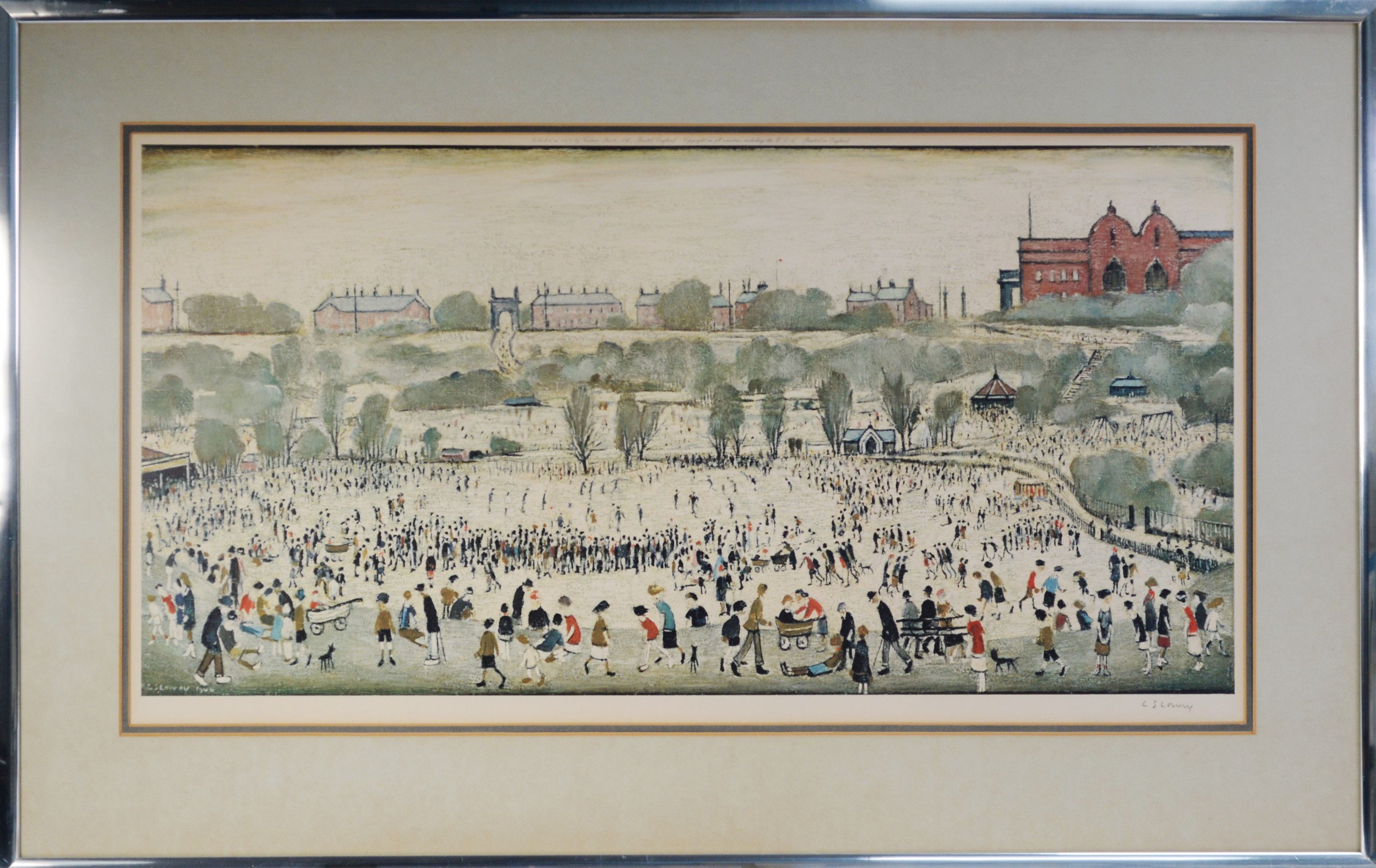 LAURENCE STEPHEN LOWRY (1887-1976) ARTIST SIGNED COLOUR PRINT 'Peel Park', Guild stamped 15" x - Image 2 of 2