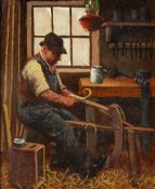 JIM ANDREWS (TWENTIETH CENTURY) OIL ON BOARD ‘The Carpenter’ Attributed, titled and dated 1994 verso