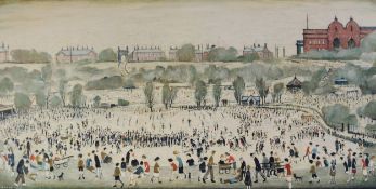 LAURENCE STEPHEN LOWRY (1887-1976) ARTIST SIGNED COLOUR PRINT 'Peel Park', Guild stamped 15" x