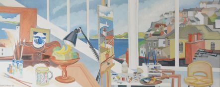 COLIN TREVOR JOHNSON (b.1942) OIL ON BOARD ‘Studio Still-life & Window’ Signed and dated (19)89,