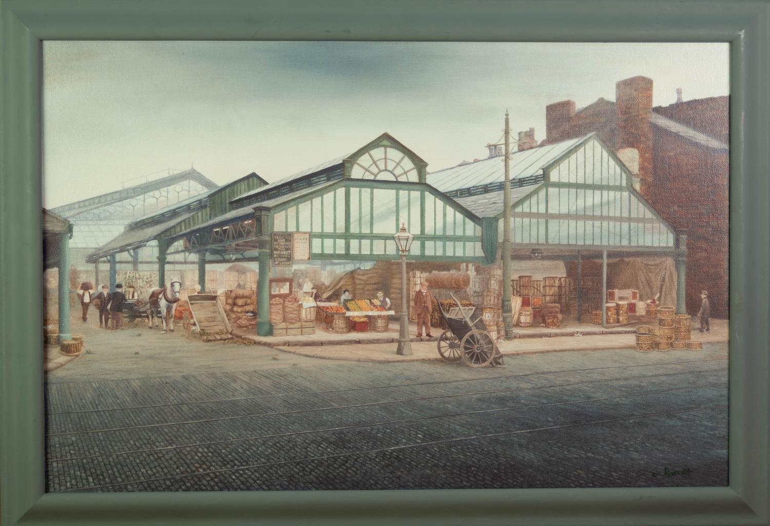 CLARE ROONEY (TWENTIETH/ TWENTY FIRST CENTURY) OIL ON BOARD Bygone scene of Smithfield Market, - Image 2 of 2