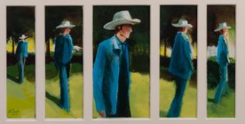 COLIN JELLICOE (1942-2018) SET OF FIVE ACRYLICS ON PAPER ‘CJ Searcher in the Sun, Looking for