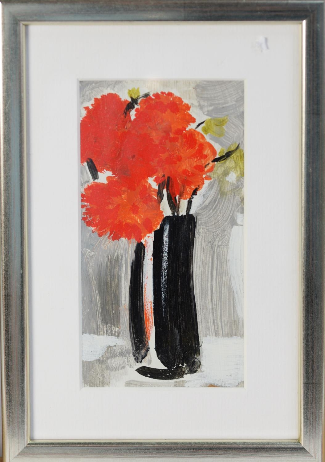 KENNETH LAWSON (1920 - 2008) ACRYLIC ON BOARD ‘Dahlias in a Black Vase, (2)’, 1992 Signed, titled - Image 2 of 3