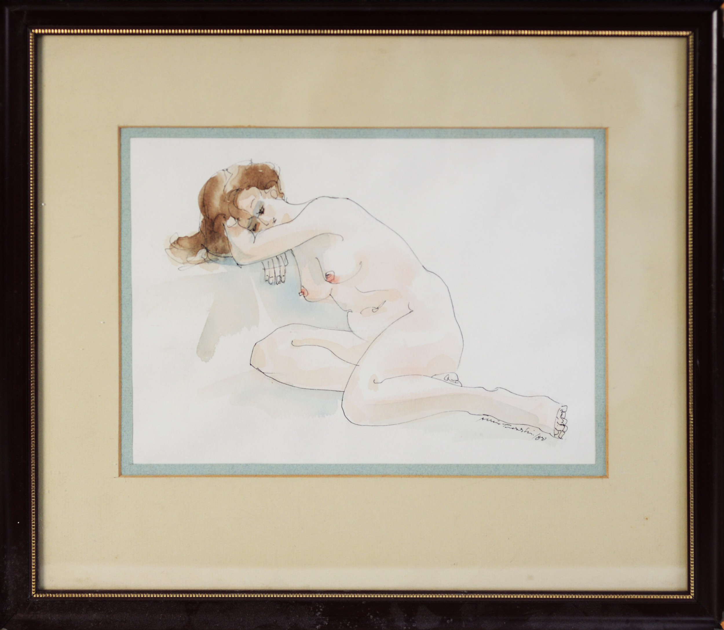 ALBIN TROWSKI (1919 - 2012) PEN AND WASH DRAWING Reclining female nude Signed lower right 6 1/2in - Image 2 of 2