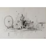 ANNA GAMMANS (MODERN) MONOCHROME MIXED MEDIA ON PAPER ‘Cardiff Bay’ Initialled, titled to gallery