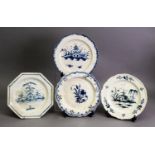 FOUR LATE 18th CENTURY STAFFORDSHIRE CREAMWARE AND PEARLWARE PLATES, each painted in underglaze