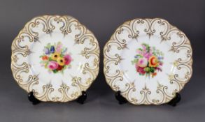 PAIR OF NINETEENTH CENTURY COPELAND HAND PAINTED CHINA PLATE, each with floral centre and gilt