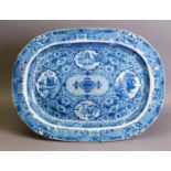 EARLY 19th CENTURY LIVERPOOL HERCULANEUM POTTERY MEAT DISH, transfer printed in blue and white,