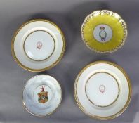 TWO JOHN ROSE & CO., COALBROOKDALE, SHROPSHIRE ARMORIAL PORCELAIN PLATES, the centres with a crest